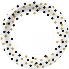 Papptaldrikud Confetti gold black, 23 cm, 10 tk hind ja info | Ühekordsed nõud | kaup24.ee