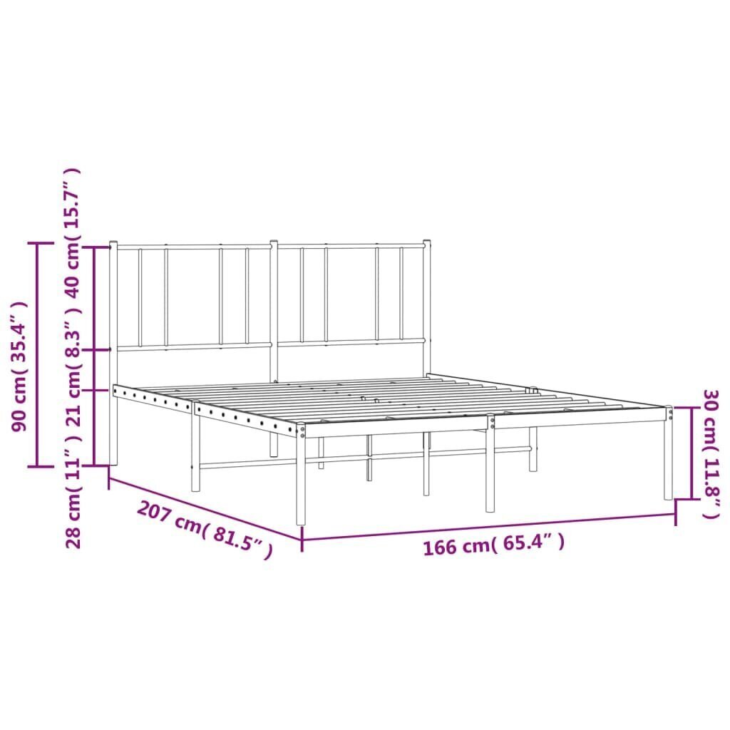 Metallist voodiraam Voodipeatsga vidaXL, 160x200 cm, must hind ja info | Voodid | kaup24.ee