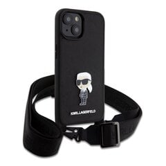 Karl Lagerfeld Saffiano Crossbody Metal Ikonik Case for iPhone 15 Plus Black цена и информация | Чехлы для телефонов | kaup24.ee