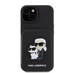 Karl Lagerfeld PU Saffiano Card Slot Stand Karl and Choupette Case for iPhone 15 Black цена и информация | Чехлы для телефонов | kaup24.ee