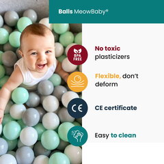Pehme mängukomplekt pallibasseiniga lastele MeowBaby, 100 palliga, hall hind ja info | Imikute mänguasjad | kaup24.ee