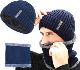 Mütsi ja salli komplekt S12, sinine цена и информация | Мужские шарфы, шапки, перчатки | kaup24.ee