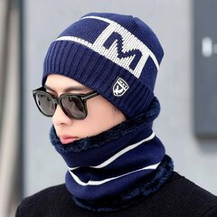 Комплект из шапки и шарфа мужской S120, синий цена и информация | Мужские шарфы, шапки, перчатки | kaup24.ee