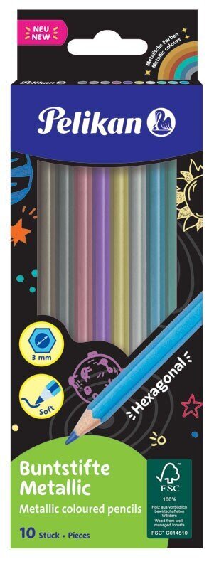 Värvilised pliiatsid Pelikan metallic, 10 värvi hind ja info | Kunstitarbed, voolimise tarvikud | kaup24.ee