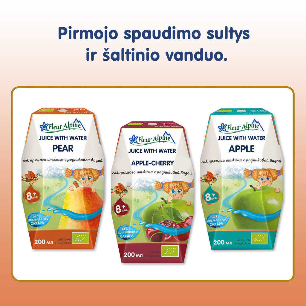 Laste pirnimahl veega Fleur Alpine, alates 8 kuust, 200 ml x 12 цена и информация | Snäkid, joogid lastele | kaup24.ee