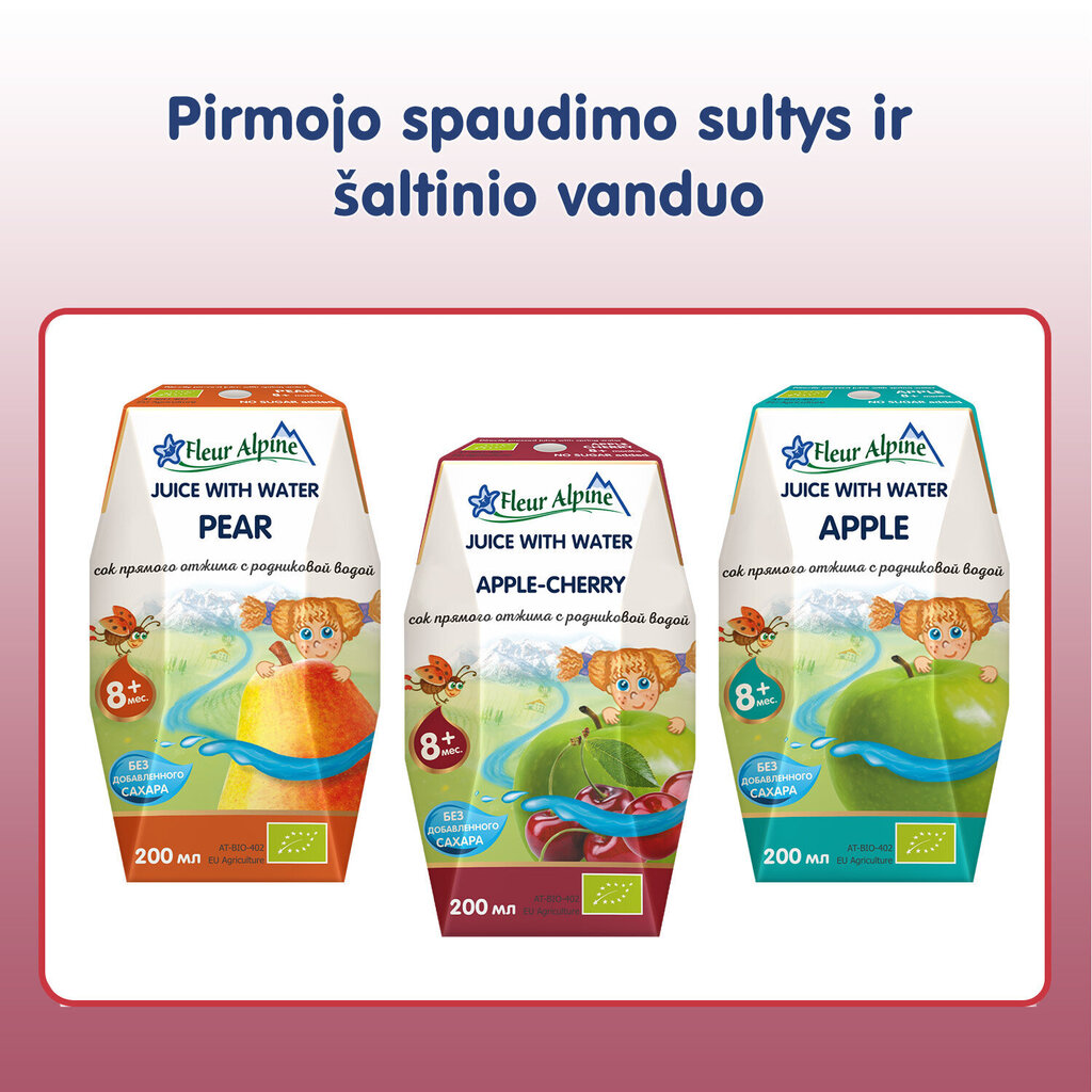 Laste õuna-kirsi mahl veega Fleur Alpine, alates 8. kuust, 200 ml x 3 hind ja info | Snäkid, joogid lastele | kaup24.ee