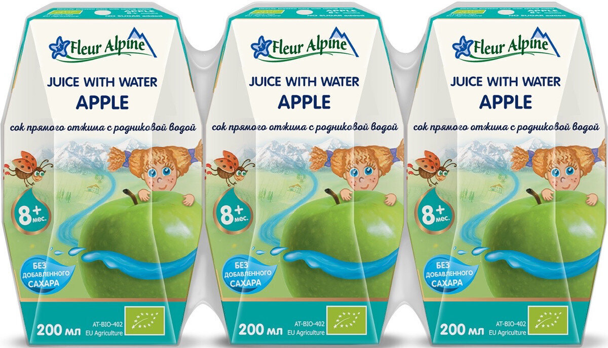 Laste õunamahl veega Fleur Alpine, alates 8. kuust, 200 ml x 3 цена и информация | Snäkid, joogid lastele | kaup24.ee