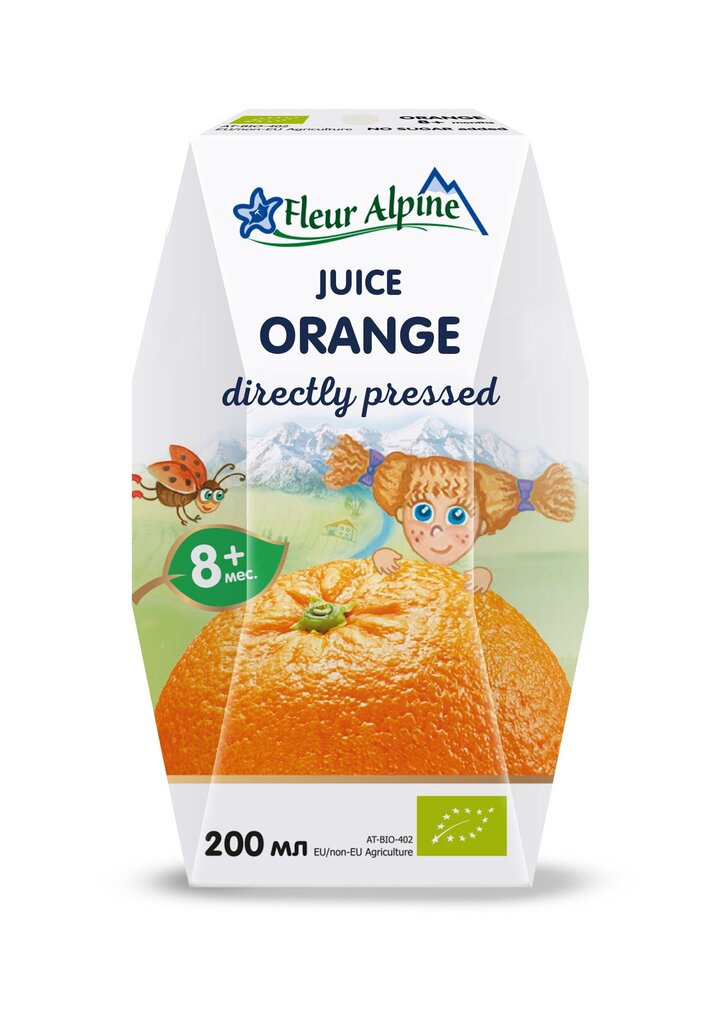 Laste otsepressitud apelsinimahl Fleur Alpine, alates 8. kuust, 200 ml x3 цена и информация | Snäkid, joogid lastele | kaup24.ee