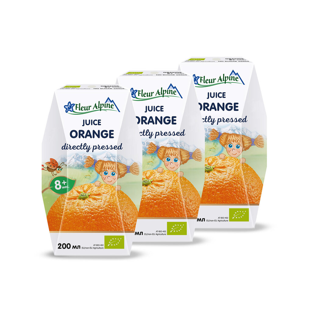 Laste otsepressitud apelsinimahl Fleur Alpine, alates 8. kuust, 200 ml x3 hind ja info | Snäkid, joogid lastele | kaup24.ee