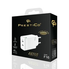 Prestico F16 Fast Charge 2xUSB-C 40 Вт PD, белый цена и информация | Зарядные устройства для телефонов | kaup24.ee
