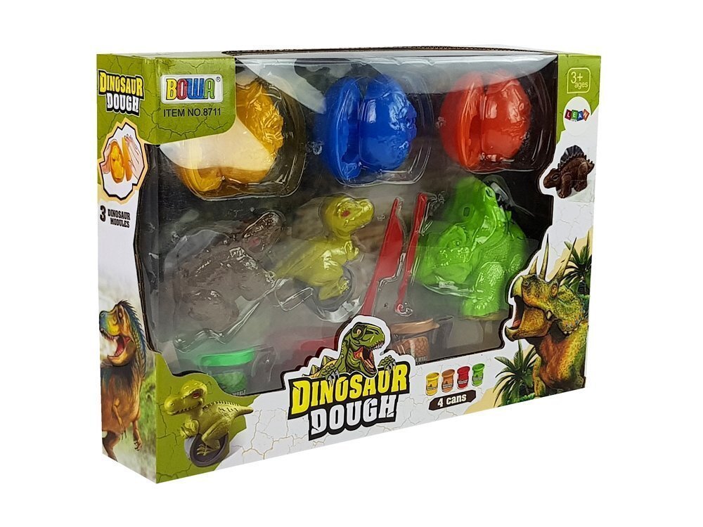 Plastiliinist dinosauruste komplekt, 4 värvi, 12 tk. hind ja info | Poiste mänguasjad | kaup24.ee
