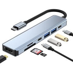 Разветвитель-концентратор 7 в 1 USB-C/HDMI/Micro SD/ 4K UHD цена и информация | Адаптеры и USB-hub | kaup24.ee