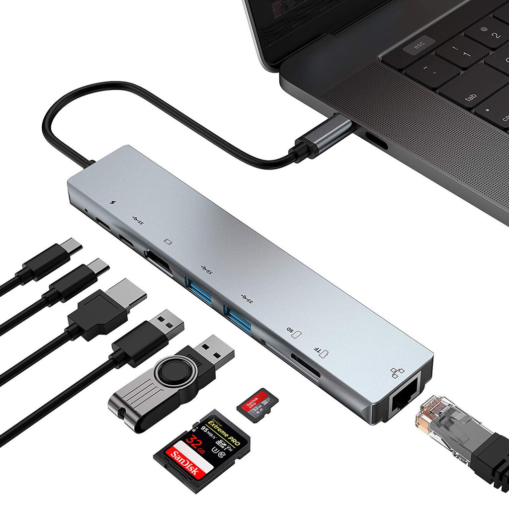 Splitter Hub 8in1 hind ja info | USB jagajad, adapterid | kaup24.ee