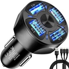 Автомобильное зарядное устройство 4x USB + кабель Type-C, Lightning, MicroUSB BERIMAX BRM_5904665714041 цена и информация | Зарядные устройства для телефонов | kaup24.ee