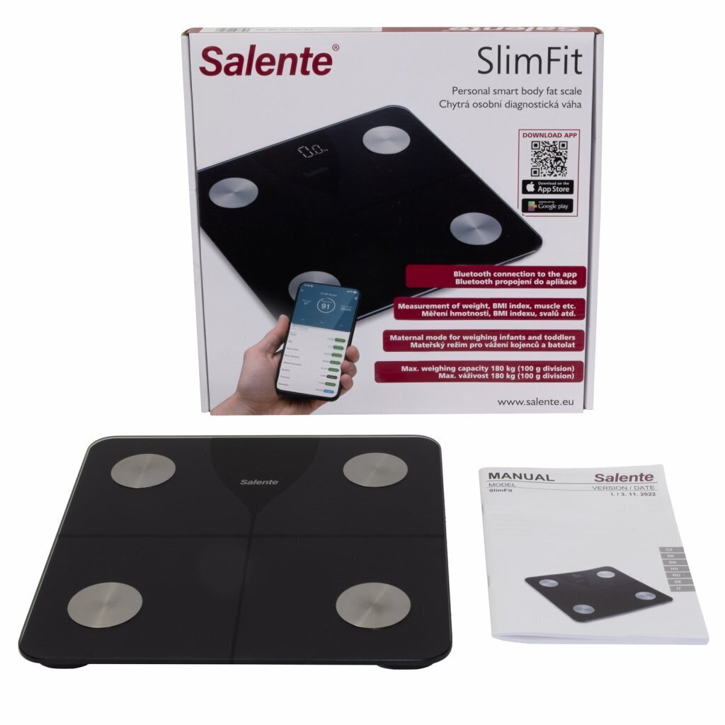 Personaalne diagnostiline fitnesskaal Salente SlimFit, Bluetooth, must цена и информация | Kaalud | kaup24.ee