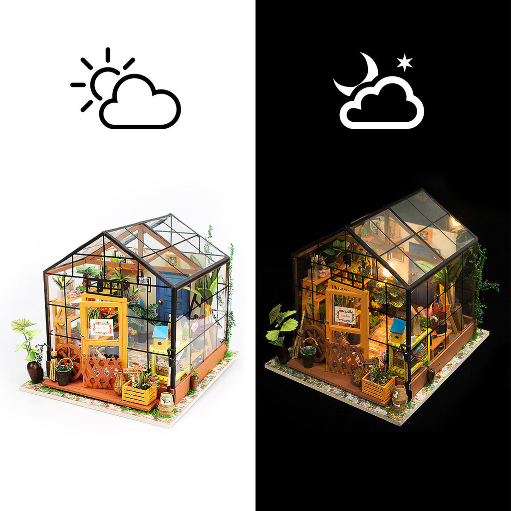 Puidust kokkupandav miniatuur - roombox Cathy's flower house RB003e hind ja info | Klotsid ja konstruktorid | kaup24.ee