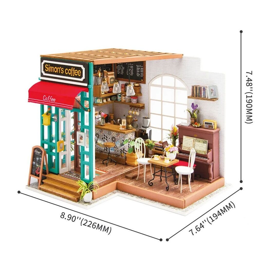 Puidust kokkupandav miniatuur - roombox Simon's coffee RB008e цена и информация | Klotsid ja konstruktorid | kaup24.ee