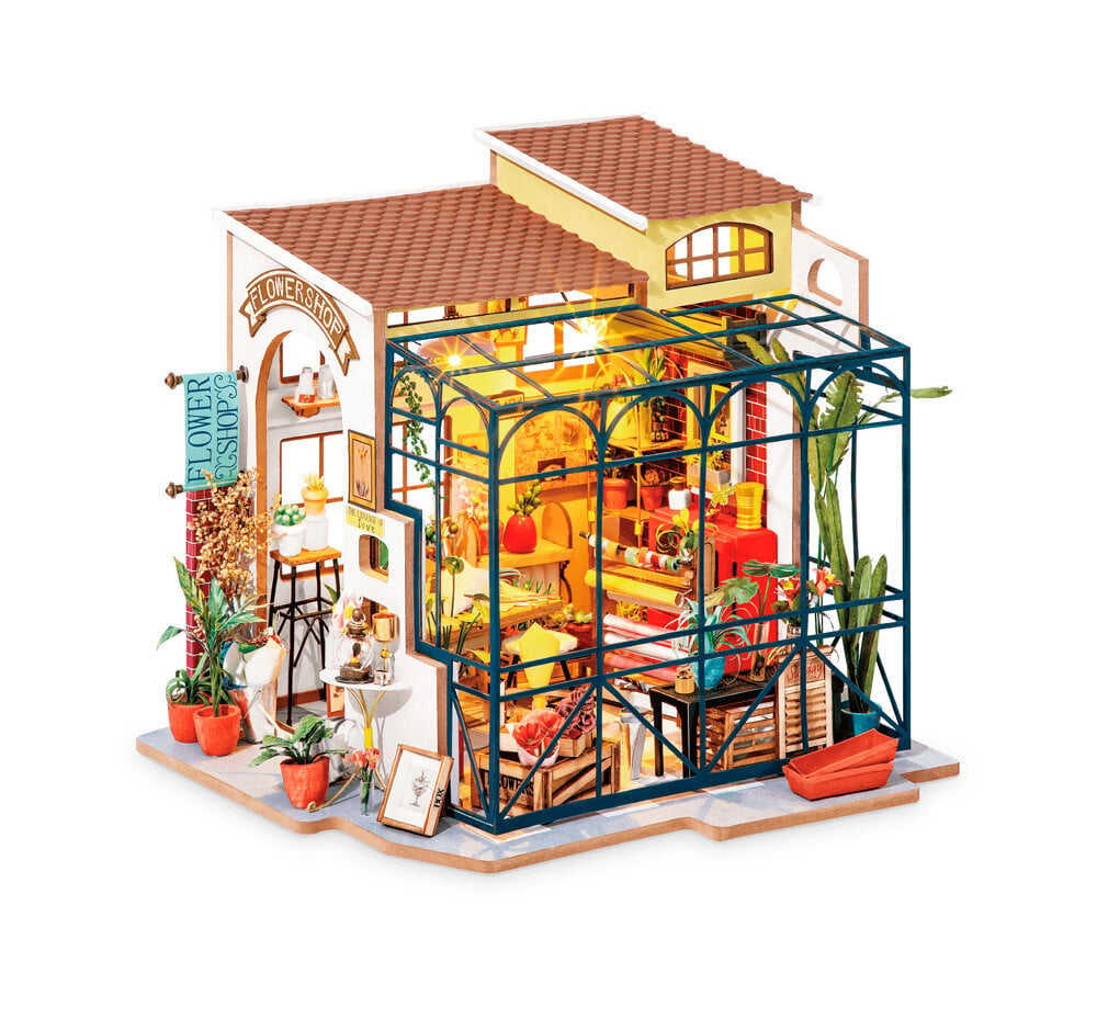 Puidust kokkupandav miniatuur - roombox Flower shop RB014e цена и информация | Klotsid ja konstruktorid | kaup24.ee