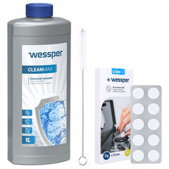 В комплект входят: средство для удаления накипи Wessper CleanMax 1л, чистящие таблетки Wessper CleanOil 10 шт. и шомпол для чистки. цена и информация | Аксессуары для кофейных аппаратов | kaup24.ee