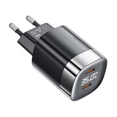 Adapter Toocki 2x USB-C, GaN 35W laadija, must цена и информация | Зарядные устройства для телефонов | kaup24.ee