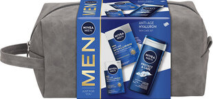 Komplekt Nivea Anti-Age Hyaluron meestele: dušigeel 250 ml + habemeajamisjärgne palsam 100 ml + niisutav kreem 50 ml + kosmeetikakott hind ja info | Näokreemid | kaup24.ee