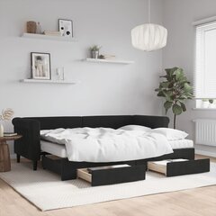 vidaXL diivanvoodi väljatõmmatava osaga, must, 80x200 cm, samet цена и информация | Кровати | kaup24.ee