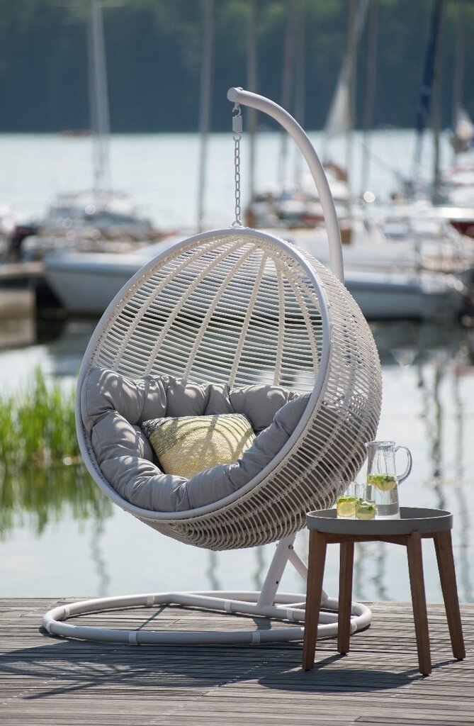 HANGING CHAIR COCOON DE LUXE 120X73X195CM ECO-RATTAN WHITE, PILLOW GRAY hind ja info | Aiatoolid | kaup24.ee