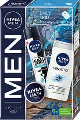 Komplekt Nivea Daily Trio Sensitive Skin Care Gift Set meestele: dušigeel, 250 ml + spreideodorant 150 ml + universaalne kreem, 30 ml hind ja info | Dušigeelid, õlid | kaup24.ee