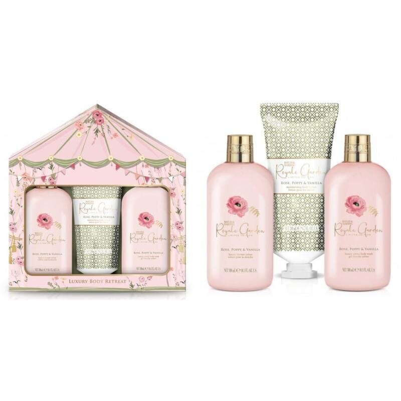 Kosmeetikakomplekt Baylis & Harding Royale Garden Rose, Poppy & Vanilla Luxury Trio Bathing: dušigeel, 300 ml + dušikreem, 300 ml + kehakreem, 200 ml цена и информация | Kehakreemid, losjoonid | kaup24.ee