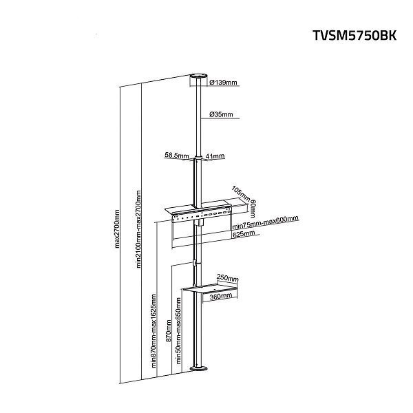 Nedis TVSM5750BK Professional TV mount from floor to ceiling up to 37-70" hind ja info | Teleri seinakinnitused ja hoidjad | kaup24.ee