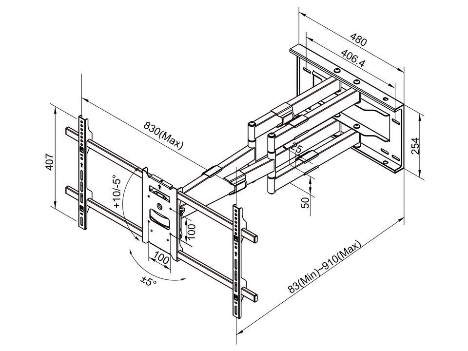 Multibrackets MB-6546 TV Wall Mount Bracket for TVs up to 90" / 60kg hind ja info | Teleri seinakinnitused ja hoidjad | kaup24.ee