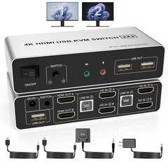 KVM-переключатель с расширенным дисплеем Arleedyn, 2 порта HDMI, поддержка EDID, 4K, 60 Гц , 3 порта USB, аудио порт цена и информация | Адаптеры и USB-hub | kaup24.ee