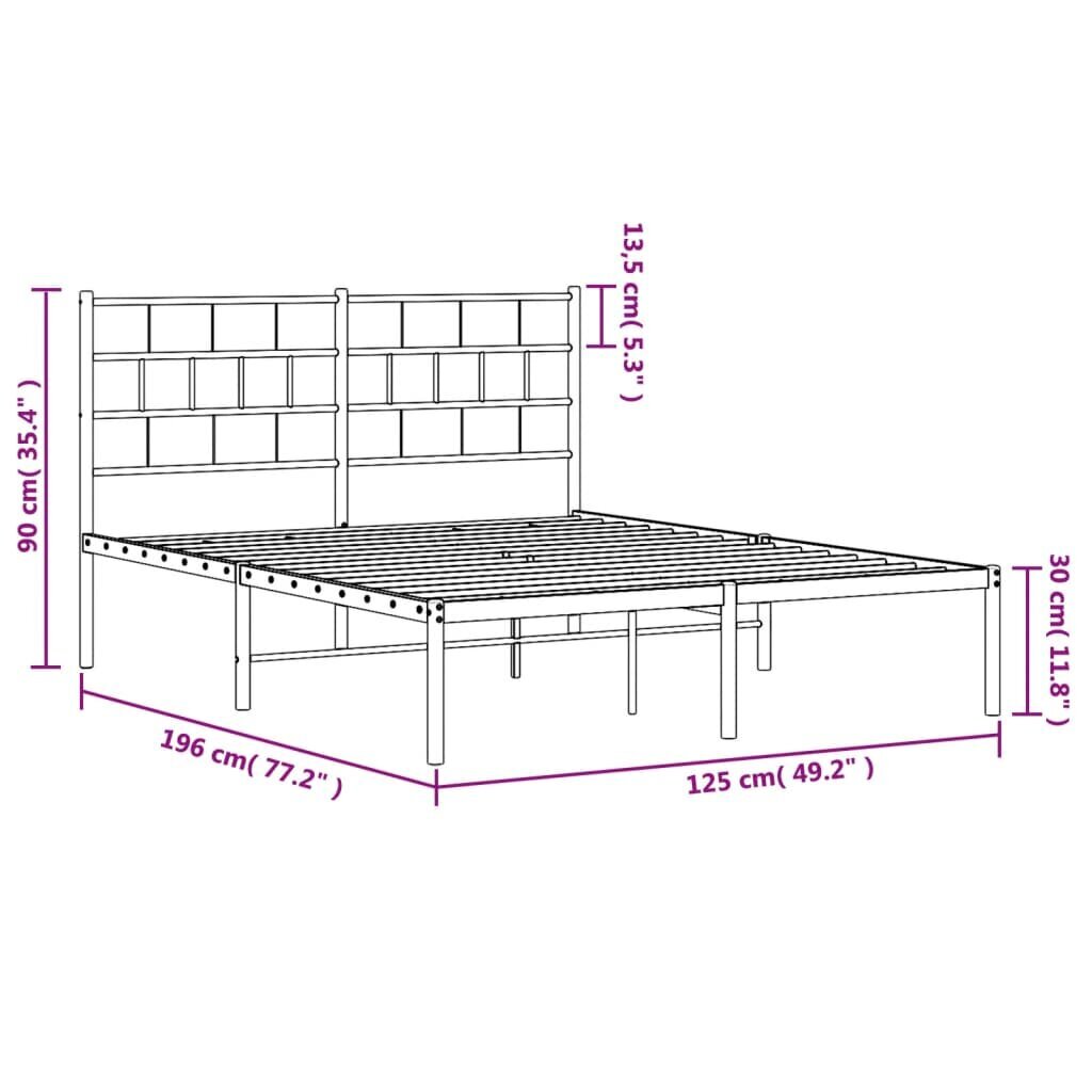 vidaXL metallist voodiraam peatsiga, valge, 120x190 cm цена и информация | Voodid | kaup24.ee