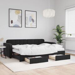 vidaXL diivanvoodi väljatõmmatava osaga, must, 80x200 cm, samet hind ja info | Voodid | kaup24.ee