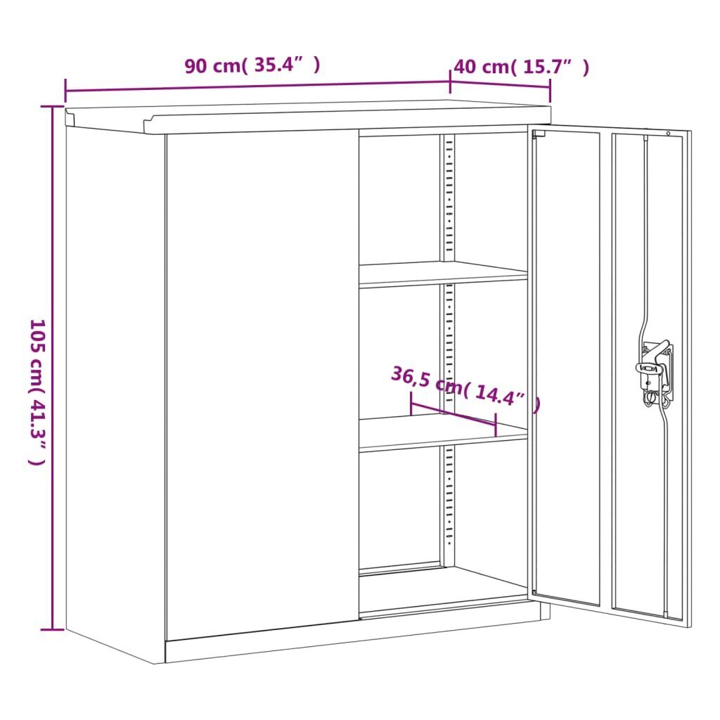 vidaXL dokumendikapp, helehall ja tumehall, 90 x 40 x 105 cm, teras hind ja info | Kapid | kaup24.ee