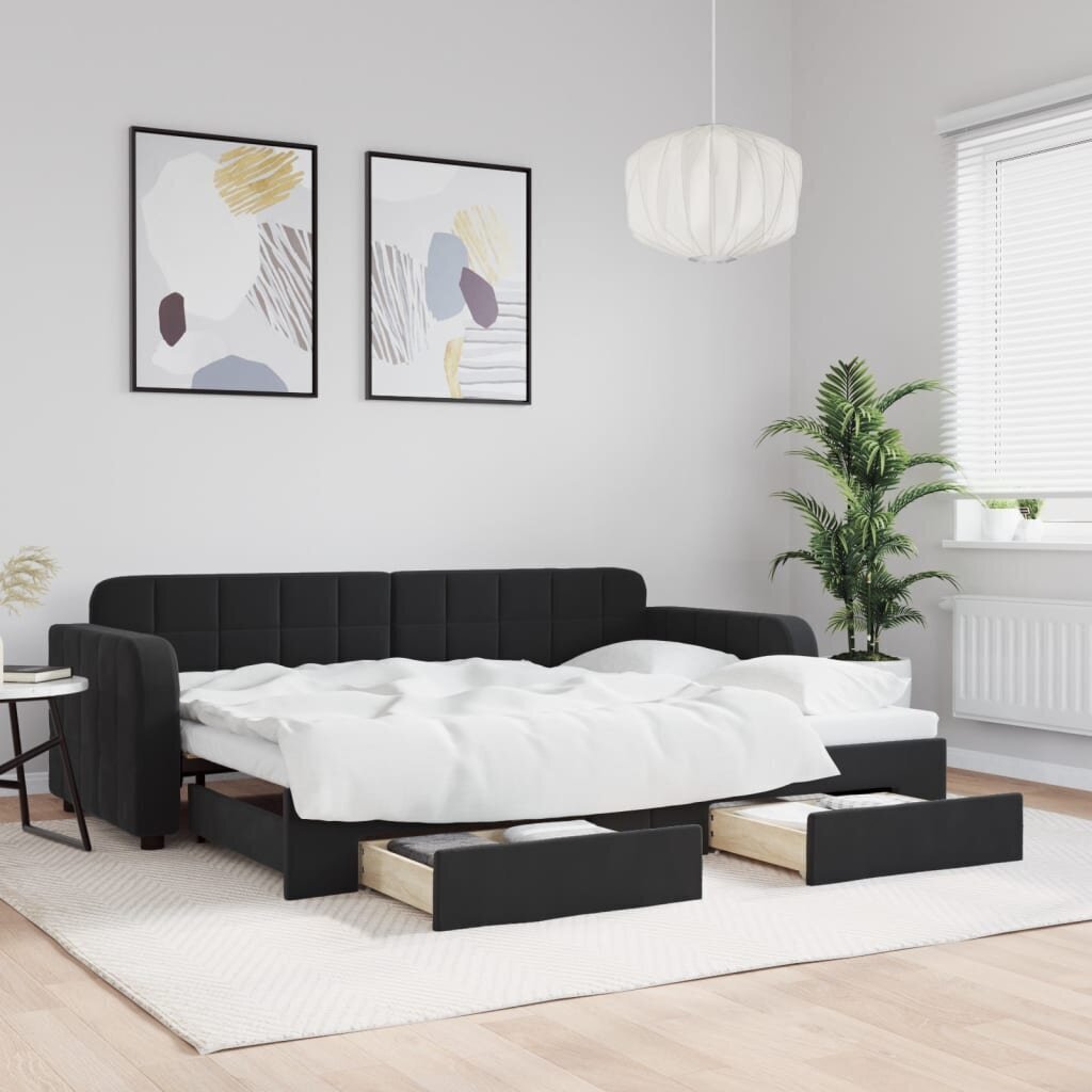 vidaXL diivanvoodi väljatõmmatava osaga, must, 80x200 cm, samet hind ja info | Voodid | kaup24.ee