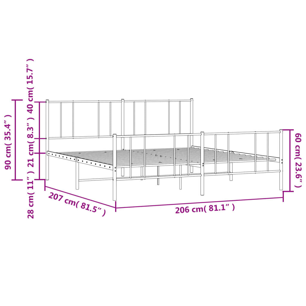 vidaXL metallist voodiraam peatsi ja jalutsiga, must, 200x200 cm цена и информация | Voodid | kaup24.ee