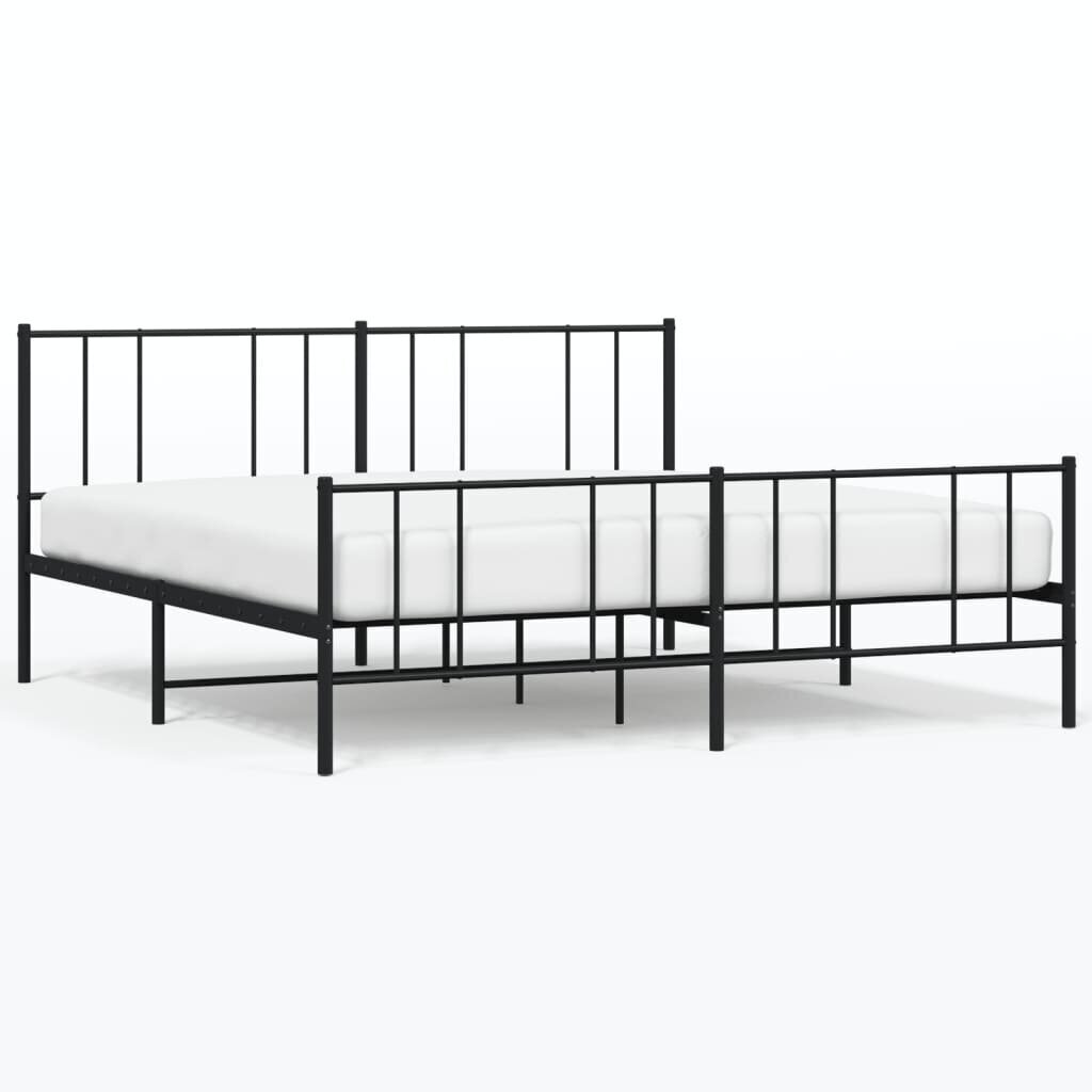 vidaXL metallist voodiraam peatsi ja jalutsiga, must, 200x200 cm цена и информация | Voodid | kaup24.ee