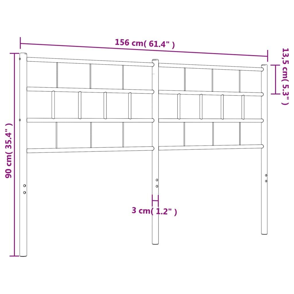 vidaXL metallist voodipeats, valge, 150 cm цена и информация | Voodid | kaup24.ee