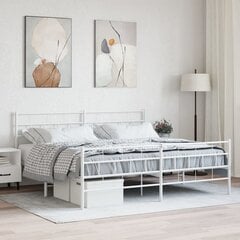vidaXL metallist voodiraam peatsi ja jalutsiga, valge, 193x203 cm hind ja info | Voodid | kaup24.ee