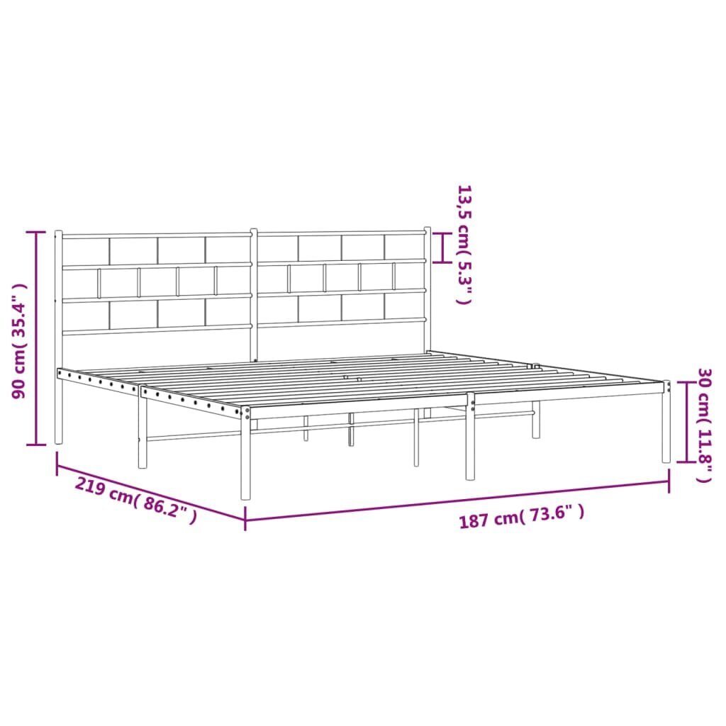 vidaXL metallist voodiraam peatsiga, valge, 183x213 cm hind ja info | Voodid | kaup24.ee