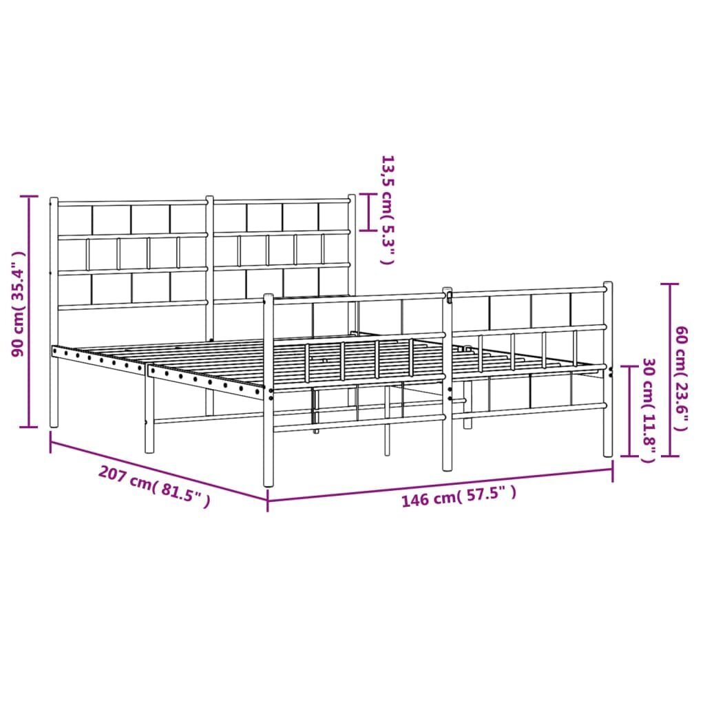 vidaXL metallist voodiraam peatsi ja jalutsiga, valge, 140 x 200 cm hind ja info | Voodid | kaup24.ee