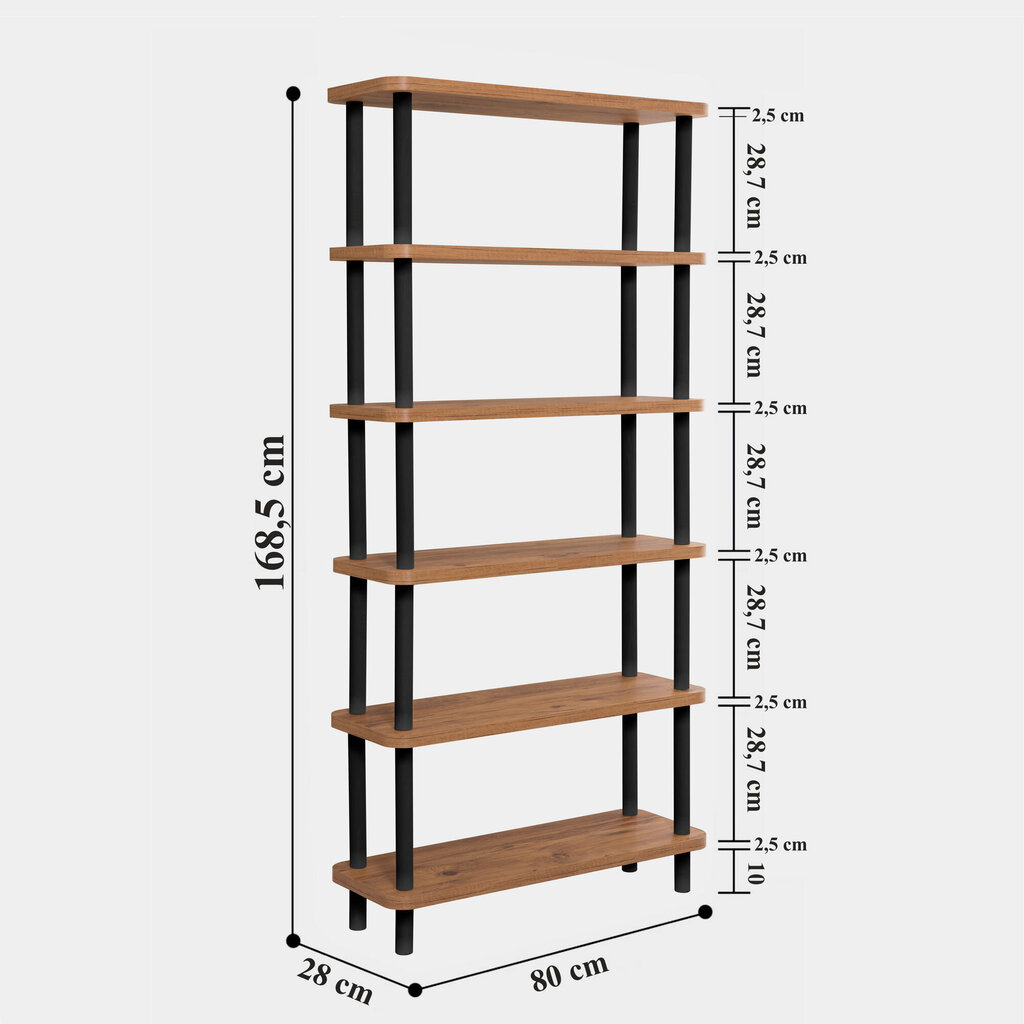 Riiul Asir, 80x168,5x28cm, beežmust hind ja info | Riiulid | kaup24.ee