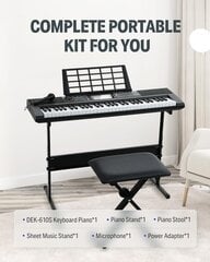 Donner DEK-610S digitaalne klaveriklaviatuur 61 klahvi + tugitabur, 249 toon 300 rütm hind ja info | Klahvpillid | kaup24.ee