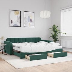 vidaXL diivanvoodi väljatõmmatava osaga, tumeroheline 90x200 cm, samet цена и информация | Кровати | kaup24.ee