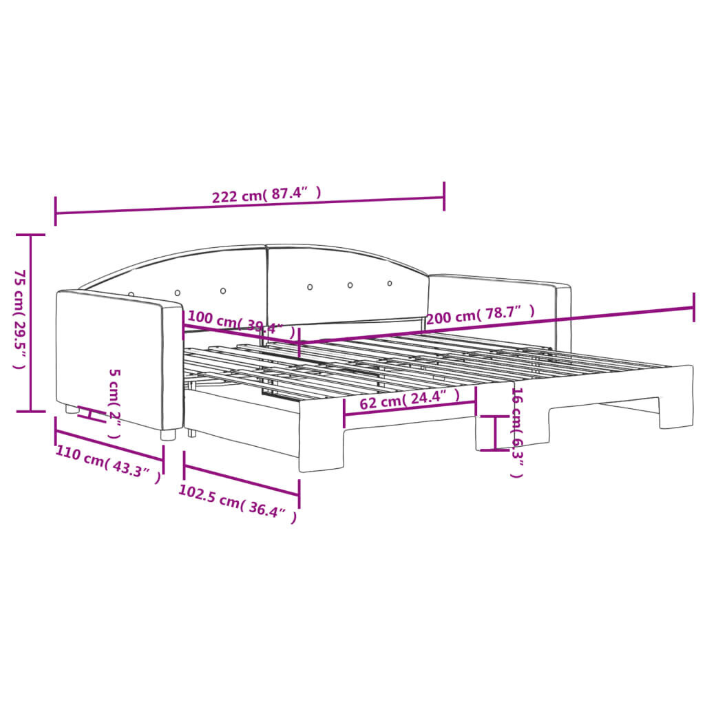 vidaXL diivanvoodi väljatõmmatava osaga, tumeroheline 100x200 cm samet цена и информация | Voodid | kaup24.ee