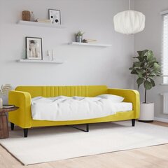 vidaXL diivanvoodi madratsiga, kollane, 90x200 cm, samet hind ja info | Voodid | kaup24.ee