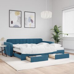 vidaXL diivanvoodi väljatõmmatava osaga, sinine, 90x200 cm, samet цена и информация | Кровати | kaup24.ee