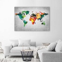 Seinapilt Värviline maailmakaart цена и информация | Картины, живопись | kaup24.ee