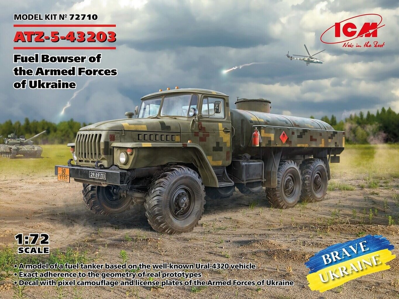 Liimitav mudel ICM 72710 Fuel Bowser of the Armed Forces of Ukraine ATZ-5-43203 1/72 цена и информация | Liimitavad mudelid | kaup24.ee